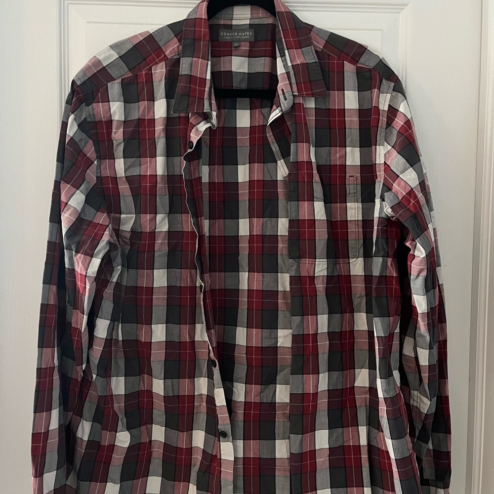 Denver Hayes Red and Black Plaid Button Down Shirt